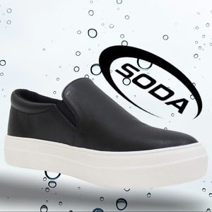 Best Seller! Soda Hike Black Faux Leather Slip On Fashion Platform Sneaker